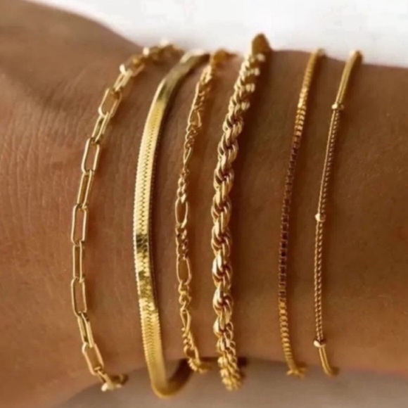 14K Gold Plated Bracelet Stack Set - Picture 1 of 2